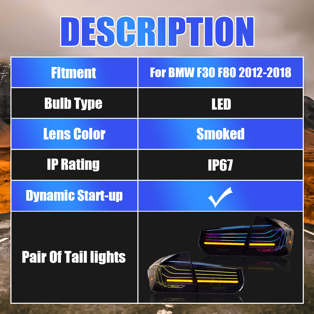 Full LED RGB Taillights Assembly for 2013-19 BMW F30/F80/F35 CLS