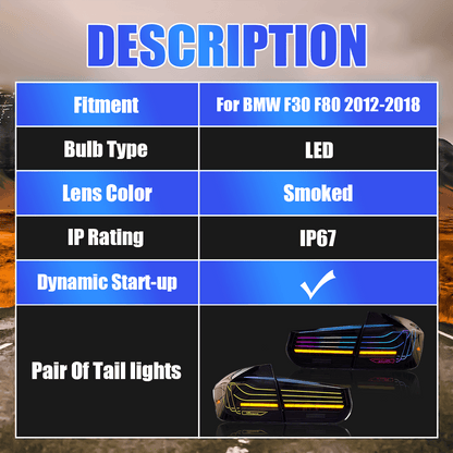 Full LED RGB Taillights Assembly for 2013-19 BMW F30/F80/F35 CLS