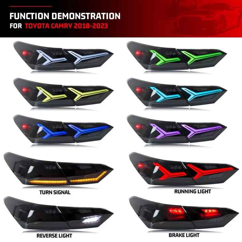 Full LED RGB Taillights Assembly for 2018-24 Toyota Camry(Fish Bone Style)
